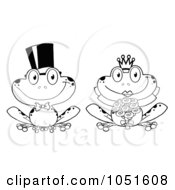 Poster, Art Print Of Royalty-Free Vector Clip Art Illustration Of An Outline Of A Frog Bride And Groom