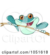 Royalty Free Vector Clip Art Illustration Of A Blue Frog On A Twig
