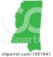 Green Silhouetted Shape Of The State Of Mississippi United States