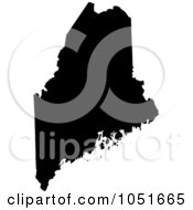 Poster, Art Print Of Black Silhouetted Shape Of The State Of Maine United States