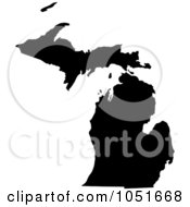 Poster, Art Print Of Black Silhouetted Shape Of The State Of Michigan United States