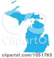 Poster, Art Print Of Blue Silhouetted Shape Of The State Of Michigan United States