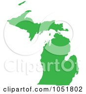 Poster, Art Print Of Green Silhouetted Shape Of The State Of Michigan United States