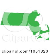 Poster, Art Print Of Green Silhouetted Shape Of The State Of Massachusetts United States