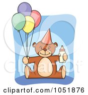 Poster, Art Print Of First Birthday Teddy Bear With A Bottle And Party Balloons