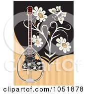 Poster, Art Print Of Bouzouki On A Tan And Black Background With Flowers And A Butterfly