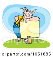 Royalty Free Vector Clip Art Illustration Of A Pig Wearing Shades And Leaning On A Blank Sign