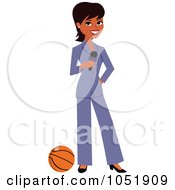 Royalty Free Vector Clip Art Illustration Of A Beautiful Black Female Basketball News Reporter In A Pant Suit