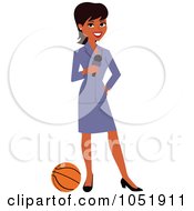 Royalty Free Vector Clip Art Illustration Of A Beautiful Black Female Basketball News Reporter In A Skirt Suit