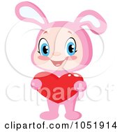 Poster, Art Print Of Kid In A Pink Bunny Suit Holding A Valentine Heart