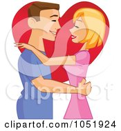 Poster, Art Print Of Valentine Couple Embracing And Gazing Over A Heart
