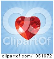 Royalty Free Vector Clip Art Illustration Of A Red Ruby Heart Over Blue Rays
