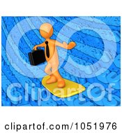 Royalty Free 3d Clip Art Illustration Of A 3d Orange Businessman Surfing On Blue Words