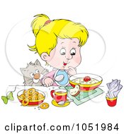 Poster, Art Print Of Cat Watching A Blond Girl Eat Breakfast