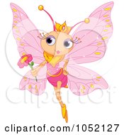 Royalty Free Vector Clip Art Illustration Of A Princess Butterfly Holding A Pink Flower