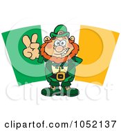 Leprechaun Gesturing A Peace Sign In Front Of An Irish Flag