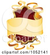 Royalty Free Vector Clip Art Illustration Of An Ornate Red Shield And Gold Banner Frame With Copyspace