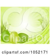 Poster, Art Print Of Green Easter Egg Background With Rays And Plants