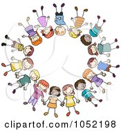 Royalty Free Vector Clip Art Illustration Of A Circle Of Diverse Doodled Kids by BNP Design Studio #COLLC1052198-0148