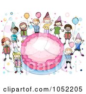 Poster, Art Print Of Doodled Kids Around A Giant Birthday Cake