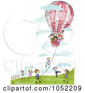 Poster, Art Print Of Doodled Kids Playing With A Hot Air Balloon