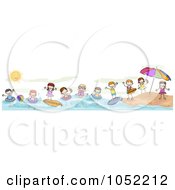 Poster, Art Print Of Border Of Summer Doodled Kids At The Beach