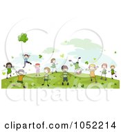 Poster, Art Print Of Energetic Doodled St Patricks Day Kids Playing