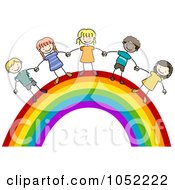 Poster, Art Print Of Doodled Kids On A Rainbow