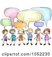 Poster, Art Print Of Doodled Children With Chat Bubbles