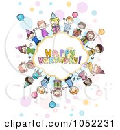 Poster, Art Print Of Doodled Children Around A Happy Birthday Cloud
