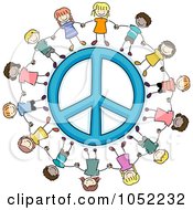Poster, Art Print Of Doodled Kids Holding Hands Around A Peace Symbol
