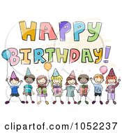 Poster, Art Print Of Happy Birthday Greeting With Doodle Kids