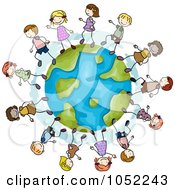 Poster, Art Print Of Doodled Kids Playing On A Globe
