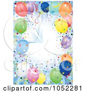Poster, Art Print Of Blue Background Of Rays Confetti And Party Balloons