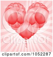 Poster, Art Print Of Heart Bouquet Of Red Party Balloons Over Pink Rays