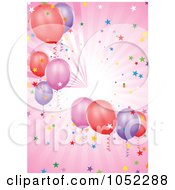 Poster, Art Print Of Pink Background Of Rays Confetti And Party Balloons