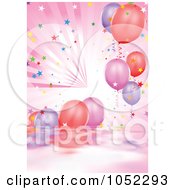 Poster, Art Print Of Pink Background Of Water Rays Confetti And Party Balloons