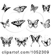 Poster, Art Print Of Digital Collage Of Black And White Flying Butterfly Logos