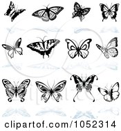 Poster, Art Print Of Digital Collage Of Black And White Butterfly Logos With Reflections