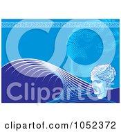 Royalty Free Vector Clip Art Illustration Of A Venus Head On Blue Waves Over Blue by Any Vector