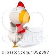 Royalty Free 3d Clip Art Illustration Of A 3d White Chicken With A Blank Sign 3