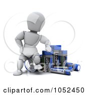 Poster, Art Print Of 3d White Character With Alkaline Batteries