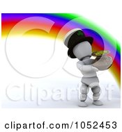Poster, Art Print Of 3d White Character Leprechaun At The End Of A Rainbow