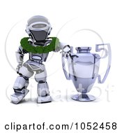 Royalty Free 3d Clip Art Illustration Of A 3d Robot Standing By A Trophy