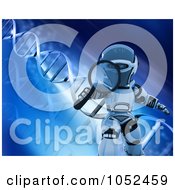 Poster, Art Print Of 3d Robot Holding A Magnifying Glass Over Blue Dna