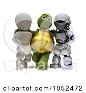 Royalty-Free 3d Clip Art Illustration of a 3d Robot, Tortoise And White Character by KJ Pargeter #COLLC1052472-0055