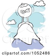 Royalty Free Vector Clipart Illustration Of A Proud Moodie Character Standing On Top Of A Mountain by Johnny Sajem