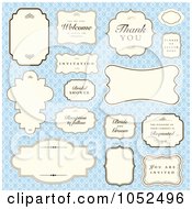 Poster, Art Print Of Digital Collage Of Wedding Labels And Greetings Over A Blue Floral Pattern