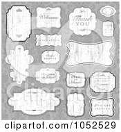 Poster, Art Print Of Digital Collage Of Distressed Wedding Labels And Greetings Over A Gray Floral Pattern