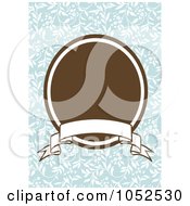 Poster, Art Print Of Blue Floral Invitation Background With A Brown Oval And Blank Banner - 1
